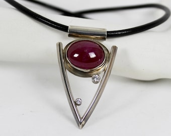 Ruby & Silver Pendant on Leather Cord