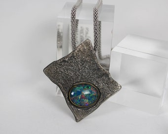 Opal in Gold Silver Pendant & Chain