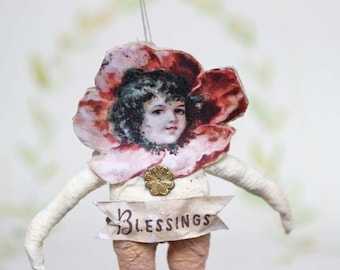 Blumenkind Nostalgischer Christbaumschmuck Wattefigur Ornament Spun Cotton