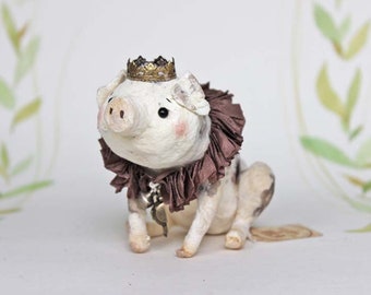 Wattefigur Schweinchen mit Krönchen Figurine Spun Cotton