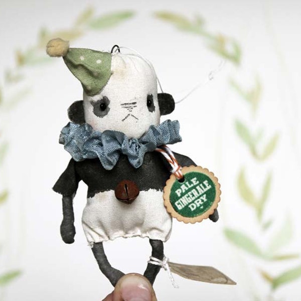 Spun Cotton Ornament Circus Panda Primitive Folk Art inspired Harvest Decor