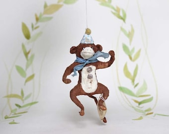 Nostalgischer Christbaumschmuck Wattefigur Zirkus Affe Ornament Spun Cotton