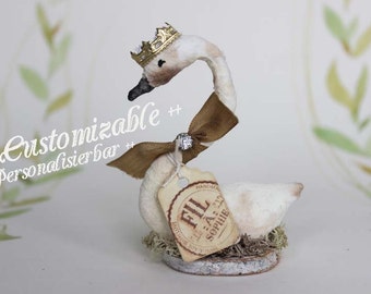 Personalisierbare Nostalgische Wattefigur Schwan Caketopper