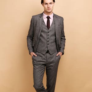 Mens tweed 3 piece SUIT wool vested suit mens grey tweed suit mens purple tweed tailored suit image 1