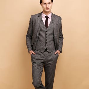 Mens tweed 3 piece SUIT | wool vested suit | mens grey tweed suit | mens purple tweed tailored suit