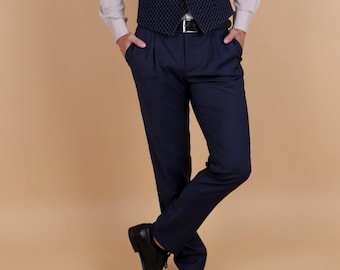 Mens pleated PANTS merino tropical wool | blue mens trousers | mens dress pants | tailored mens pants | summer pants