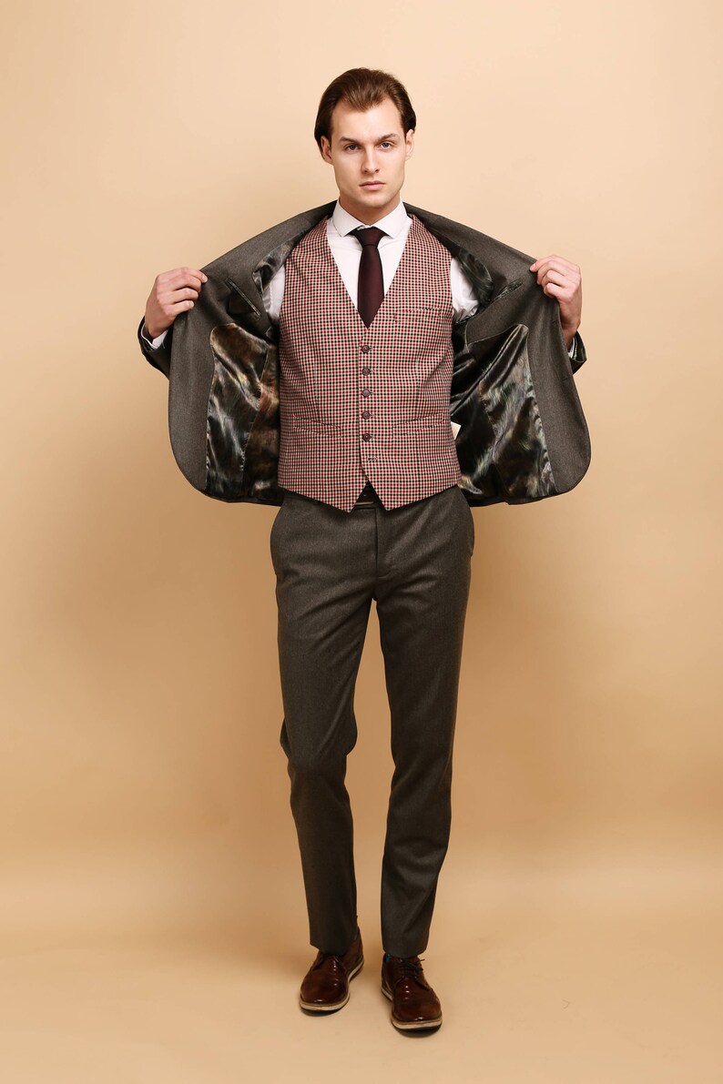 Mens SUIT Wool 3 Piece Vested Suit Wool Suit for Men Mens Dress Pants