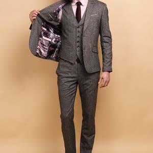 Mens tweed 3 piece SUIT wool vested suit mens grey tweed suit mens purple tweed tailored suit image 2