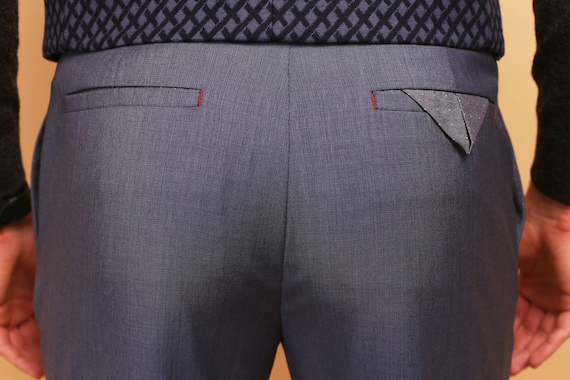 Mens Flat Front Slim PANTS Tropical Wool | Light Blue Mens