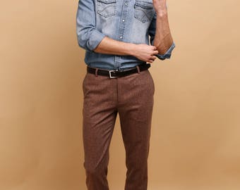 Mens wool terracotta PANTS | mens trousers | mens dress pants | tailored mens pants | casual wool pants