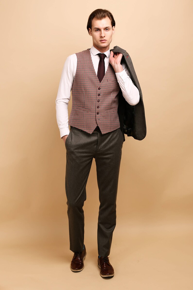 Mens SUIT Wool 3 Piece Vested Suit Wool Suit for Men Mens Dress Pants