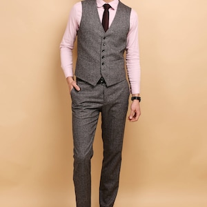 Mens tweed 3 piece SUIT wool vested suit mens grey tweed suit mens purple tweed tailored suit image 3