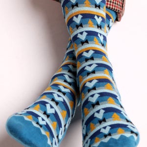 Mens colorful dress socks in blue aztec print groomsmen sock man sock groomsmen gift funny sock happy sock crazy sock image 2