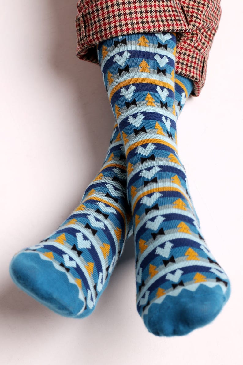 Mens colorful dress socks in blue aztec print groomsmen sock man sock groomsmen gift funny sock happy sock crazy sock image 2