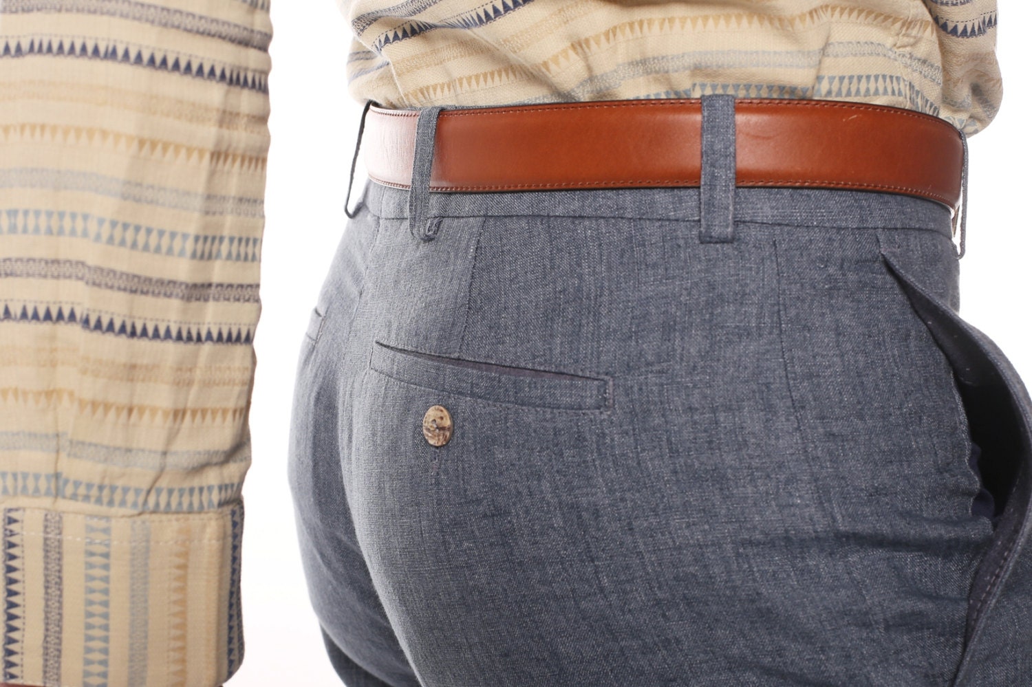 Men's slim summer linen pants in denim