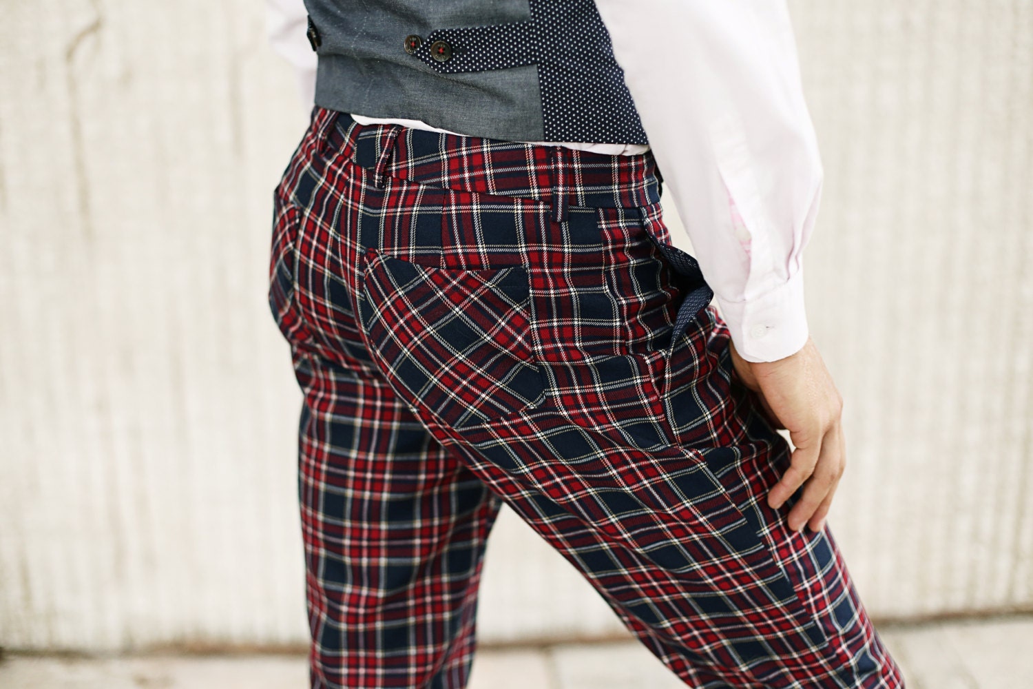 pants with checkered stripe