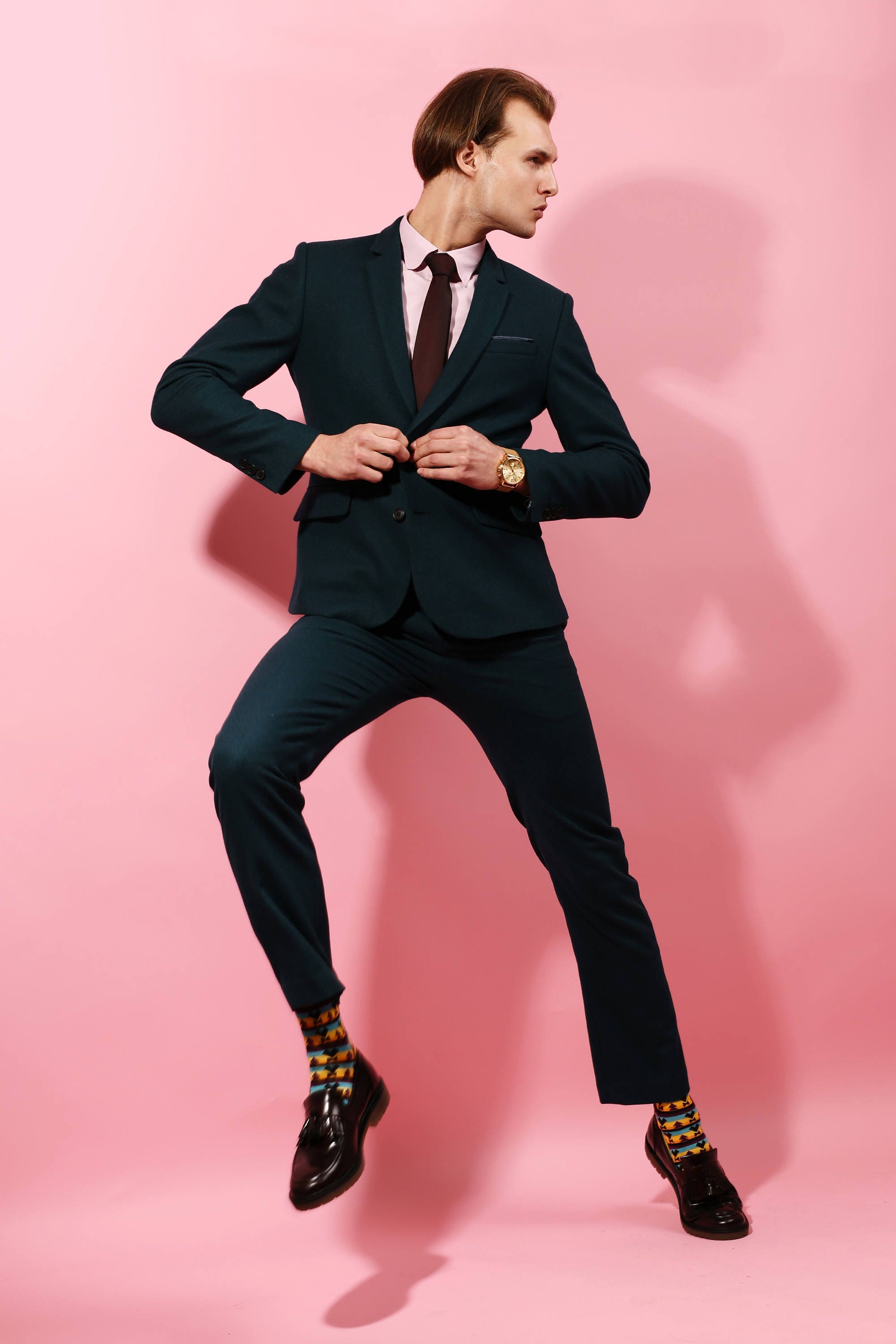 Mens suit in emerald green wool