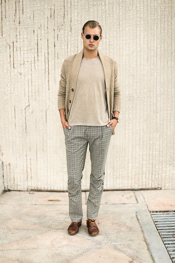 beige plaid pants mens