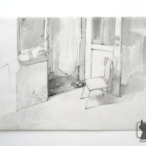 Black and white drawing - delicate home decor artwork - original art