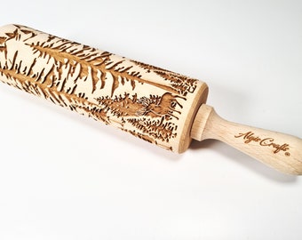 FOREST Embossing Rolling Pin. Laser Cut Dough Roller for Embossed Cookies with Forest Trees Pattern by AlgisCrafts