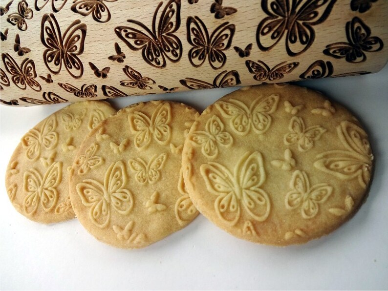 Butterflies pattern Rolling pin. Embossing Rolling Pin for embossed cookies with Butterflies image 4