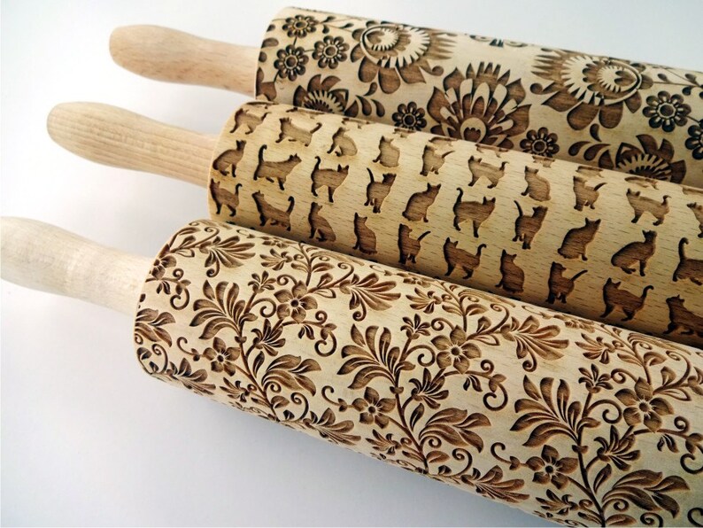 3 ANY Pattern Rolling Pin SET. Lazer Engraved Embossing Etsy