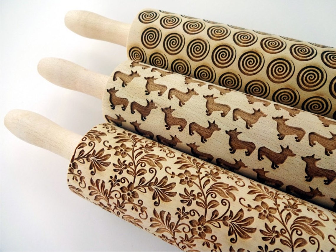 3 Any Pattern Rolling Pin Set Lazer Engraved Embossing Etsy