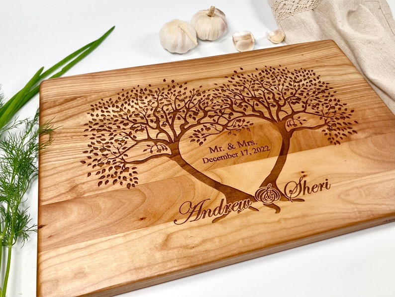 Custom Cutting Board FAMILY TREE. Laser Engraved Handmade Wooden Chopping Board. Birthday, Wedding, Couple, Anniversary Gift by Algis Crafts Cherry