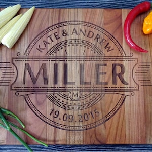 Custom Cutting Board with Monogram. Laser Engraved Handmade Wooden Chopping Board. Birthday, Wedding, Anniversary Gift by Algis Crafts