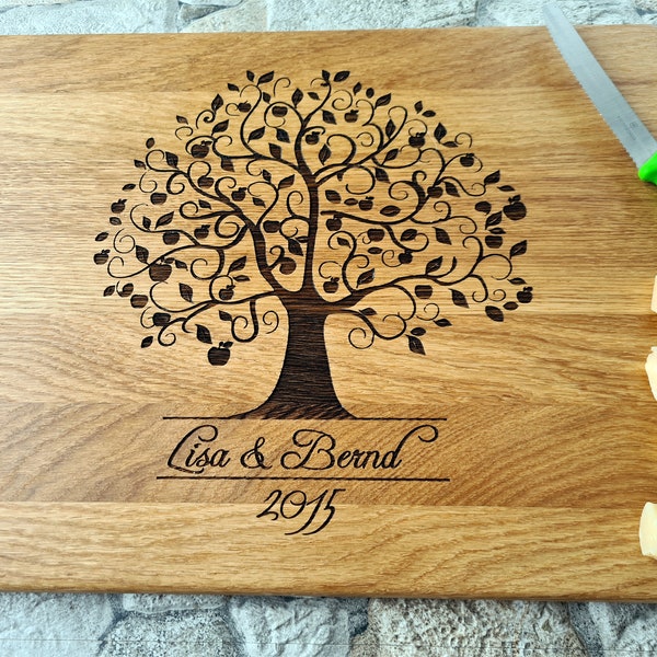 Personalized Cutting Board with Tree Design. Chopping Block. Laser Engraved Custom Gift for Wedding, Birthday, Mother's Day, Father's Day