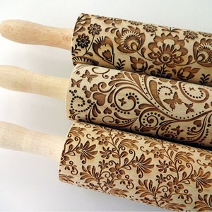 3 N’IMPORTE QUEL modèle Rolling Pin SET.  Lazer a gravé des rouleaux à pâtisserie en gaufrage pour biscuits faits maison. pour la poterie. Cadeau pour mère, grand-mère