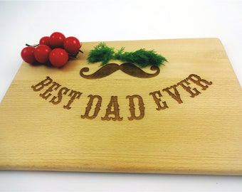 Cutting Board for DAD Mustache. Laser Engraved Handmade Wooden Chopping Board. Father's Day gift by Algis Crafts. BEST DAD cheesboard.