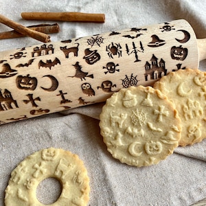 HALLOWEEN COMPANY embossing rolling pin. Embossing laser engraved rolling pin Halloween- bats, spider, ghost, pumpkins
