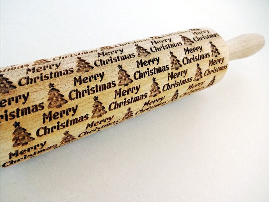 MERRY CHRISTMAS Embossing Rolling Pin. Christmas Tree Laser Etsy UK