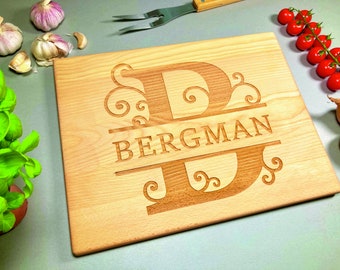 Custom Cutting Board with Monogram. Laser Engraved Handmade Wooden Chopping Board. Birthday, Wedding, Anniversary Gift by Algis Crafts