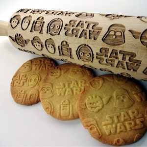 STAR WARS Embossing Rolling pin. Wooden laser engraved rolling pin with Star wars pattern image 1