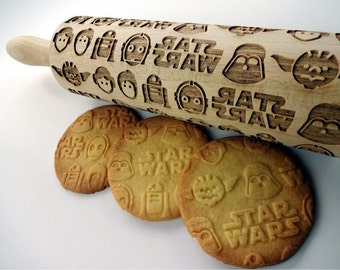 STAR WARS Embossing Rolling pin.  Wooden laser engraved rolling pin with Star wars pattern