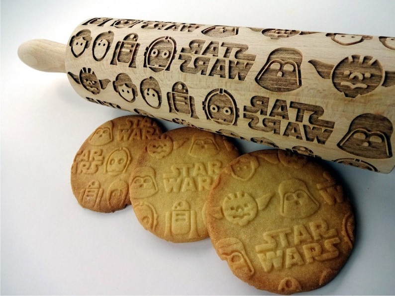 STAR WARS Embossing Rolling pin. Wooden laser engraved rolling pin with Star wars pattern image 1