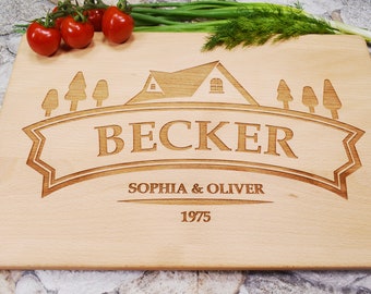 Personalized Cutting Board with House .  Laser Engraved Handmade Wooden Chopping Board. Birthday, Wedding, Anniversary Gift by Algis Crafts