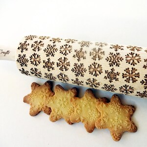 Rolling pin with snowflake pattern. Embossing rolling pin for Christmas gingerbread with SNOWFLAKES. Laser engraved image 5