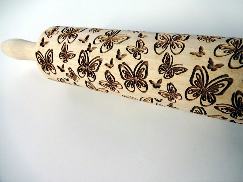 Butterflies pattern Rolling pin. Embossing Rolling Pin for embossed cookies with Butterflies image 5