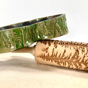 Mattarello per goffratura FOREST. Rullo per pasta tagliato al laser per biscotti goffrati con motivo di alberi della foresta di AlgisCrafts