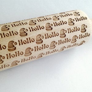 Rolling pin with HOHO Santa Claus pattern. Embossing rolling pin for Christmas.  by Algis Crafts.