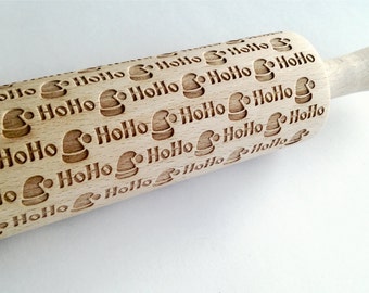 Rolling pin with HOHO Santa Claus pattern. Embossing rolling pin for Christmas.  by Algis Crafts.