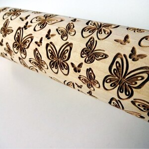 Butterflies pattern Rolling pin. Embossing Rolling Pin for embossed cookies with Butterflies image 2