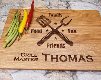 Custom Cutting Board  with Spatula, Fork for Grill Master. Laser Engraved Wooden Chopping Board. Birthday, Father's Day Gift by Algis Crafts