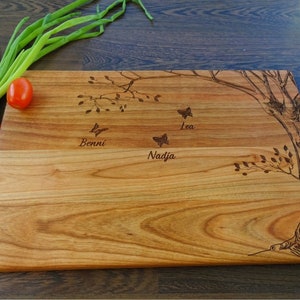 Custom Cutting Board TREE. Laser Engraved Handmade Wooden Chopping Board. Birthday, Housewarming, Family Gift by Algis Crafts Cherry