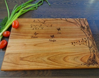 Custom Cutting Board TREE. Laser Engraved Handmade Wooden Chopping Board. Birthday, Housewarming, Family Gift by Algis Crafts