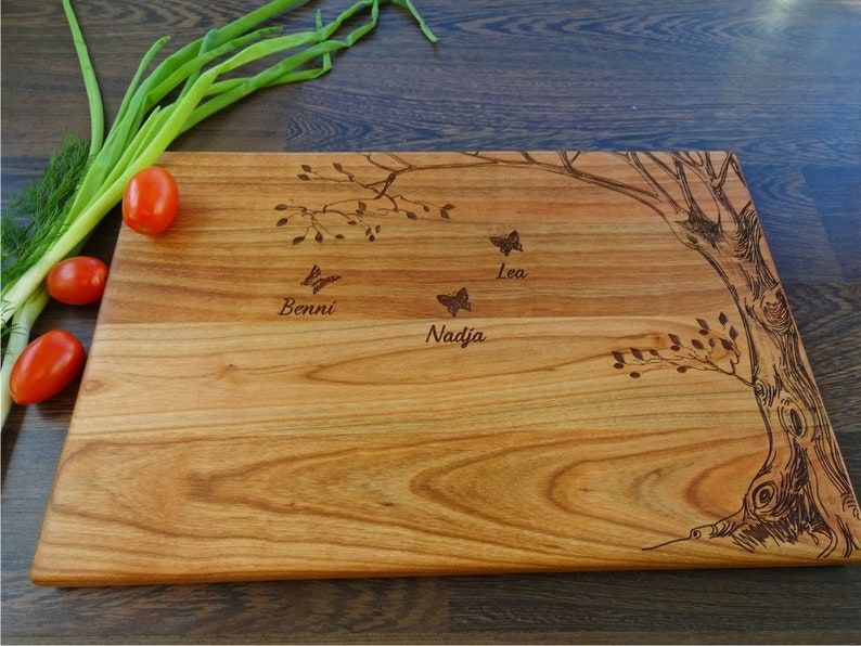 Custom Cutting Board TREE. Laser Engraved Handmade Wooden Chopping Board. Birthday, Housewarming, Family Gift by Algis Crafts Cherry