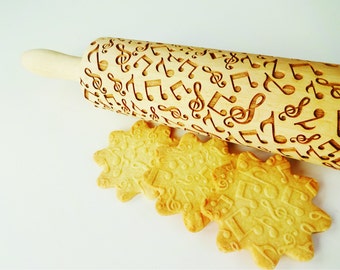 Rolling pin MELODY. Embossing Rolling Pin with Musical Notes for embossed cookies